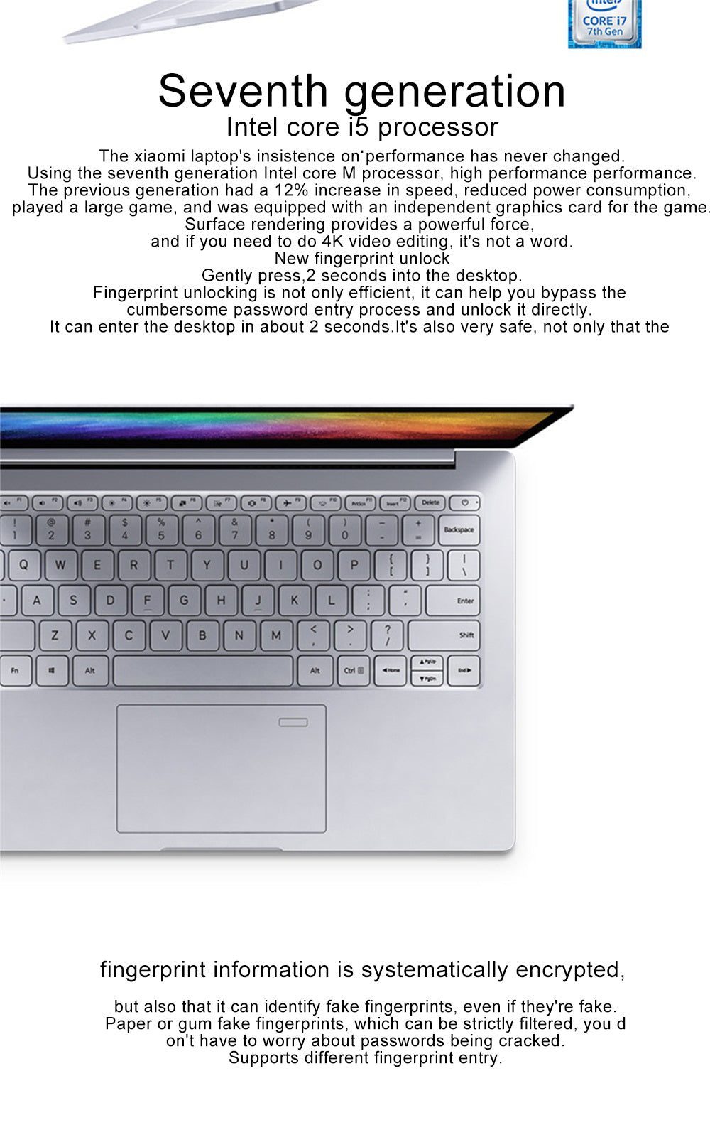 Original 13.3 Inch Xiaomi Mi Notebook Air Fingerprint Recognition Intel Core i7 CPU 8G ram 256G SSD Windows 10 Ultrabook Laptop