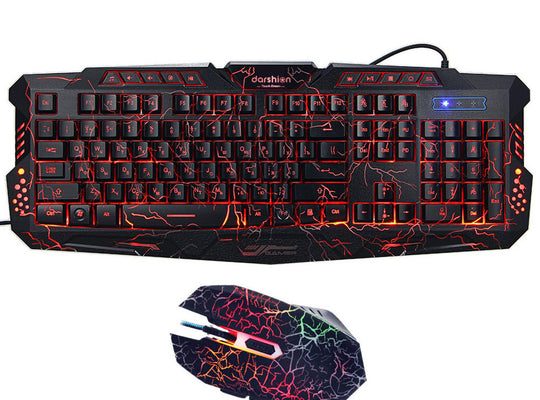 Darshin LED Backlit Russian Keyboard Gaming + Crack Gaming Mouse 6 Buttons Breathing Light Colorful Mice Upgraded Version